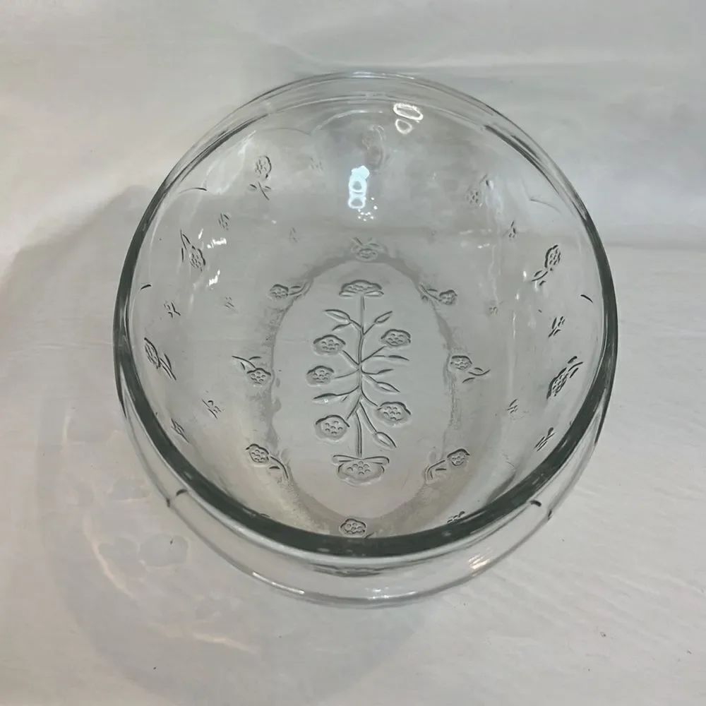 Savannah Serving Bowl Floral Flower Embossed Glass Handles 8 X 13 Inches